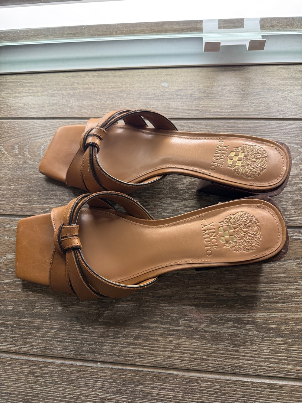 Vince Camuto Tan Leather Knotted Square-Toe Slide Mules - Picture 3 of 5